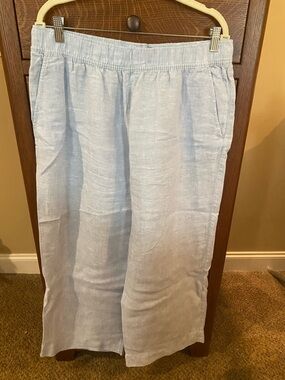 Tahari Light Blue Linen Elastic Waist Pants